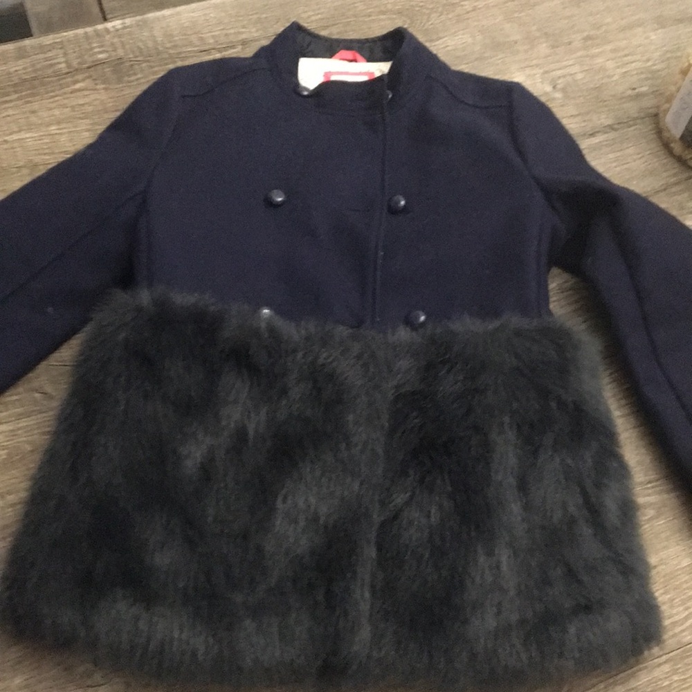 Blue faux fur pea coat
